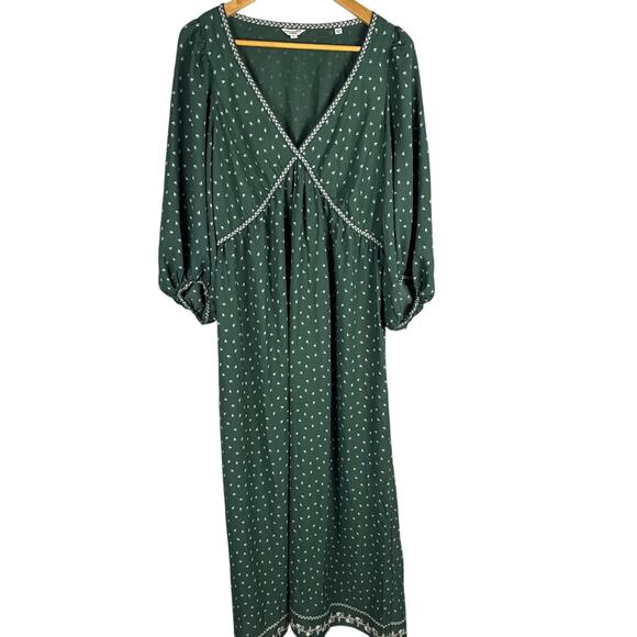Max Studio VNeck Boho‎ Peasant Puff Sleeve Printed Maxi Dress Pockets Size Large - Picture 3 of 8